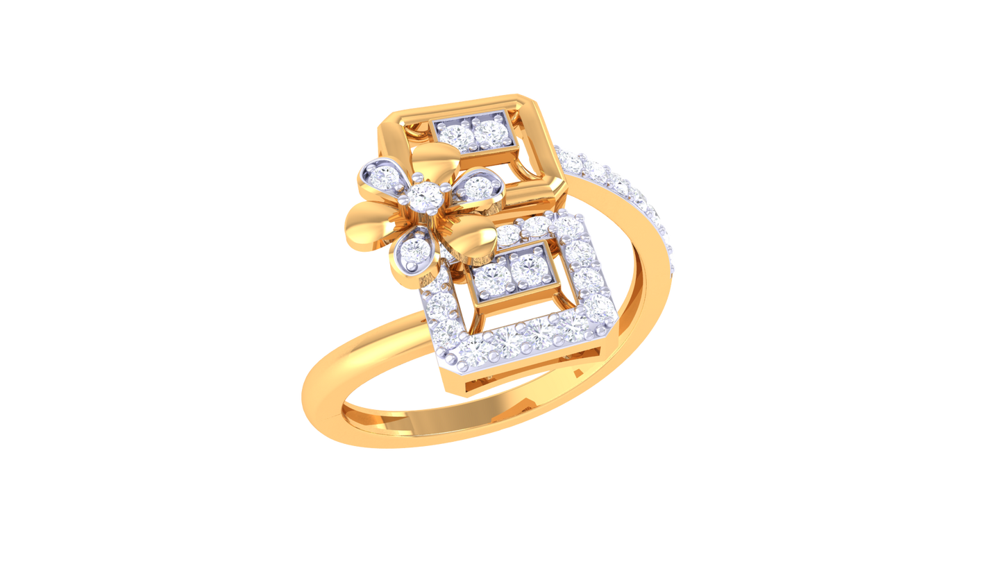 Eclat Floral Geometry Ring In Gold – 0.28 Ct Diamonds