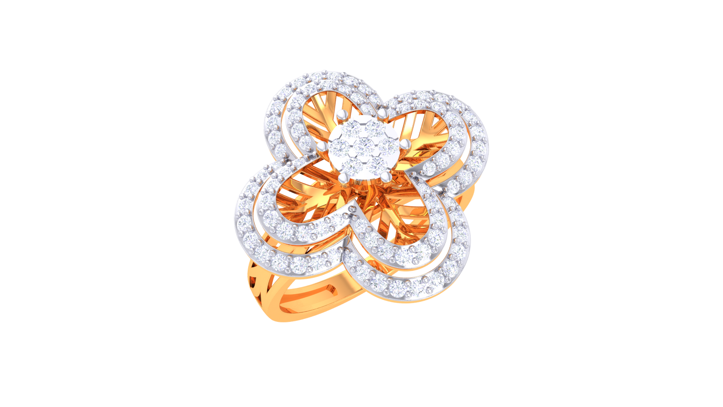 Trilune Floral Radiance – 0.51 Ct Round and Marquise Diamond Gold Ring