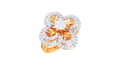 Trilune Floral Radiance – 0.51 Ct Round and Marquise Diamond Gold Ring