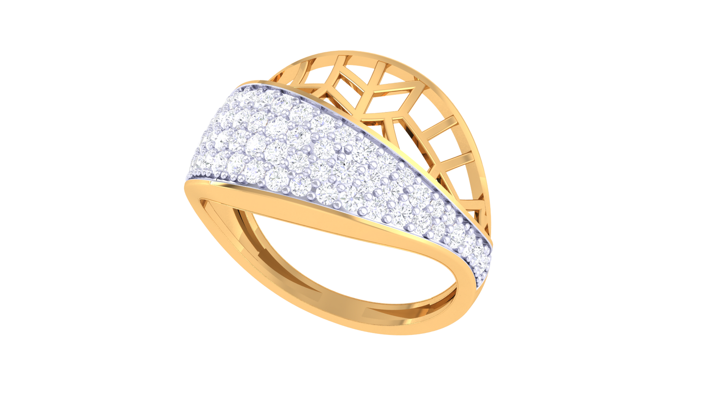 Lumiere Twist Lattice Gold Ring - 0.62 Ct Pavé Diamond