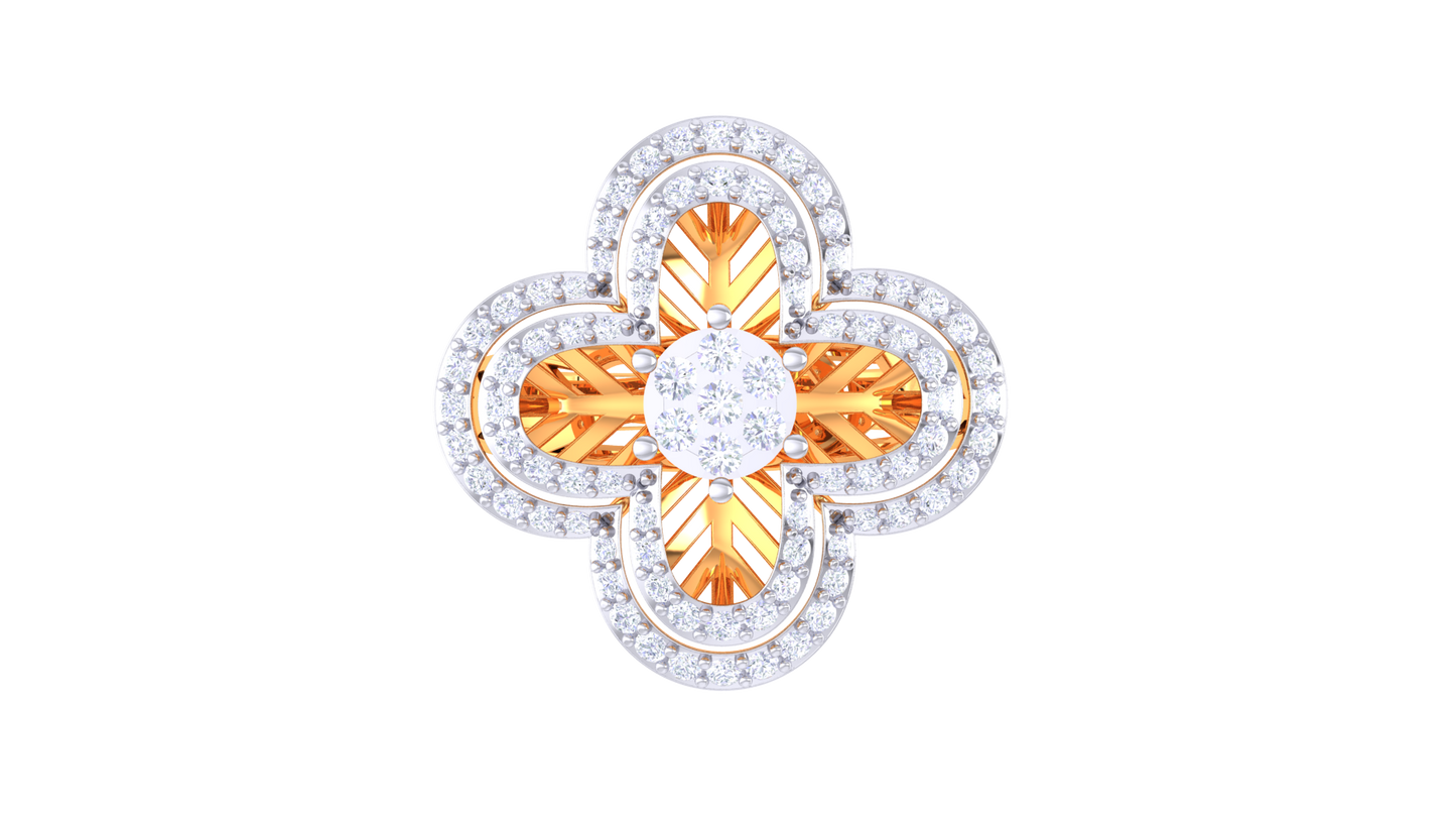 Trilune Floral Radiance – 0.51 Ct Round and Marquise Diamond Gold Ring