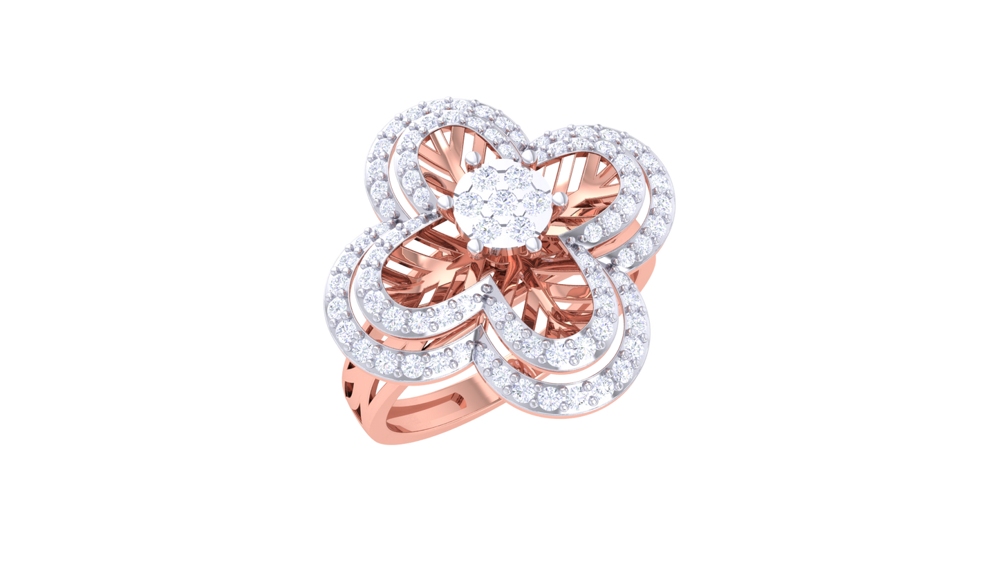 Trilune Floral Radiance – 0.51 Ct Round and Marquise Diamond Gold Ring