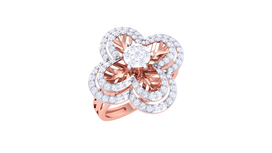 Trilune Floral Radiance – 0.51 Ct Round and Marquise Diamond Gold Ring