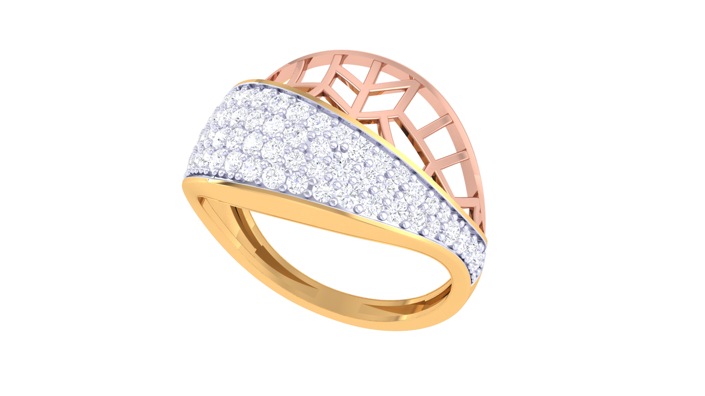 Lumiere Twist Lattice Gold Ring - 0.62 Ct Pavé Diamond