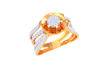 Éclat Axis Radiance Gold Ring – 0.68 Ct Round Diamond Cluster
