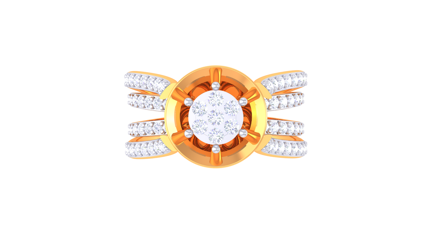 Éclat Axis Radiance Gold Ring – 0.68 Ct Round Diamond Cluster