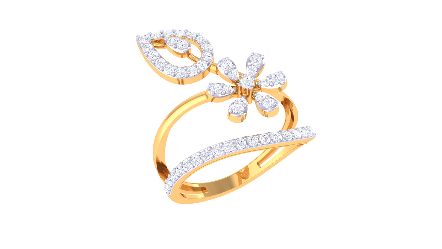 Iconique Floral Elegance Gold Ring – 0.32 Ct Diamonds
