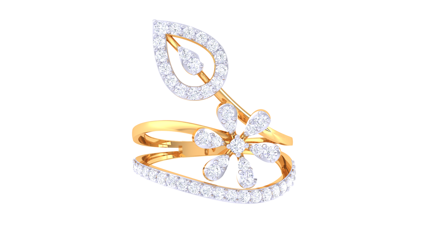 Iconique Floral Elegance Gold Ring – 0.32 Ct Diamonds