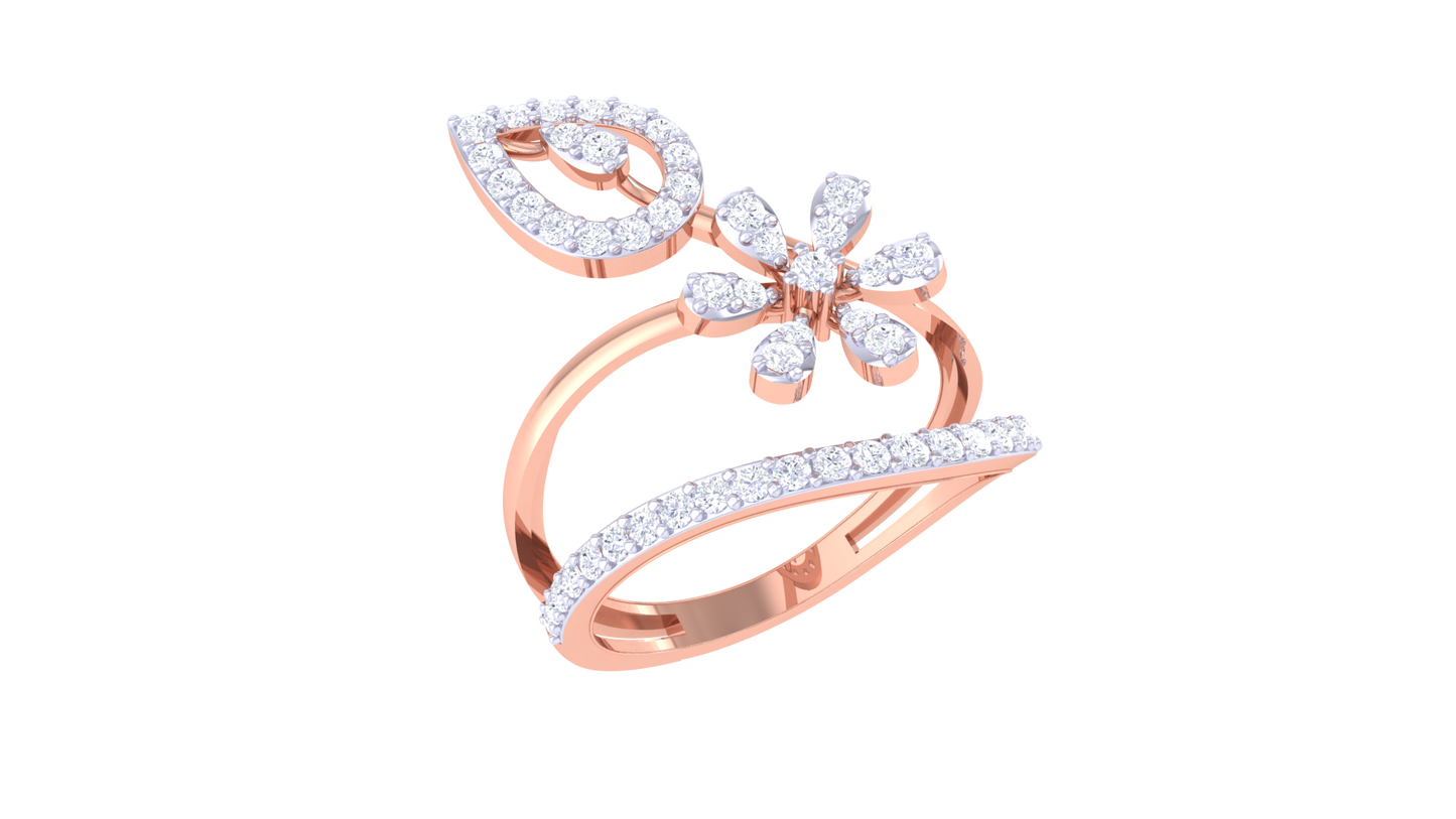 Iconique Floral Elegance Gold Ring – 0.32 Ct Diamonds