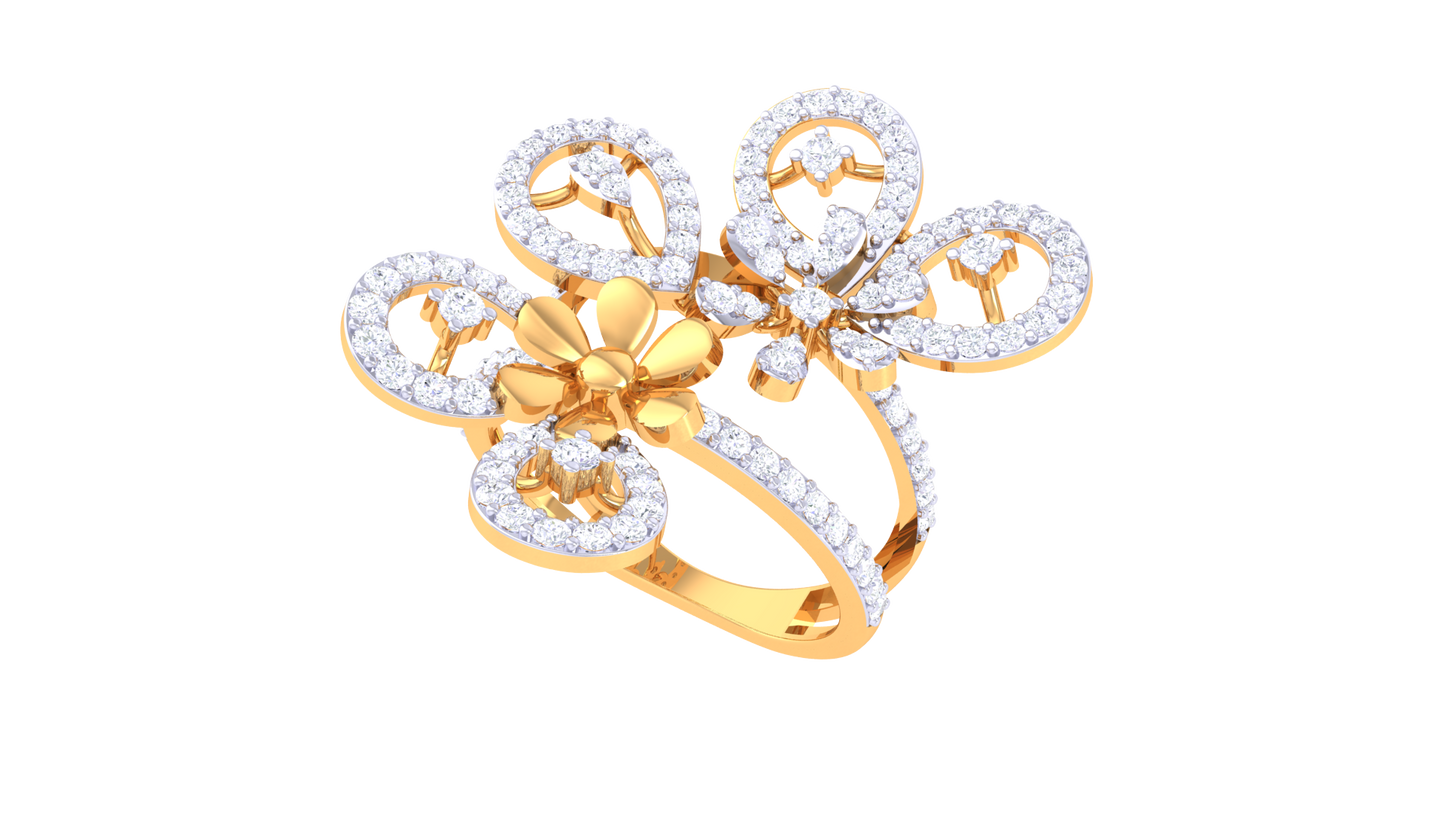 Iconique Golden Garden Statement Ring – 0.99 Ct Diamond Accents
