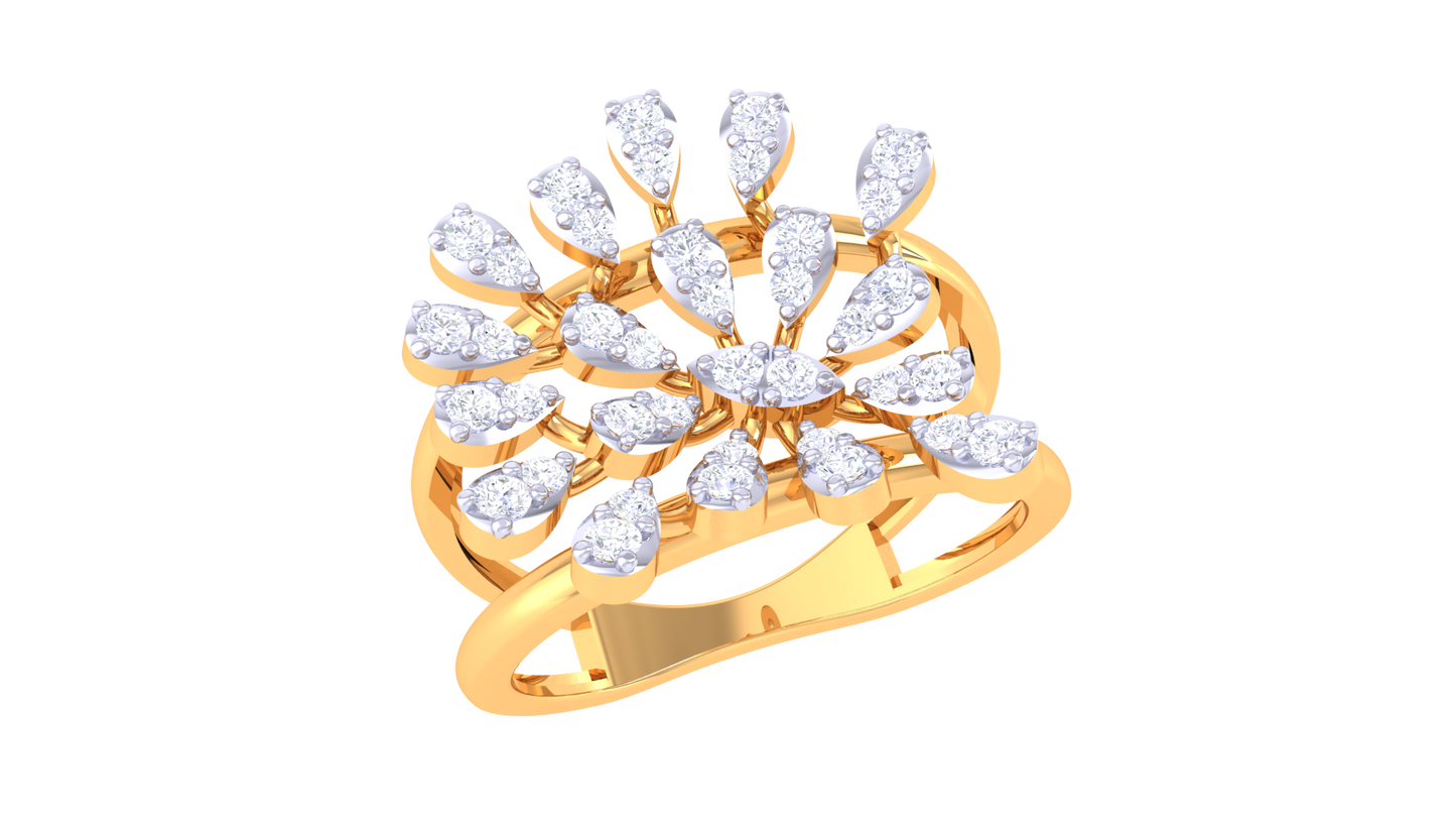 Iconique Radiant Halo Floral Ring In Yellow Gold – 0.32 Ct Diamond Embellishment