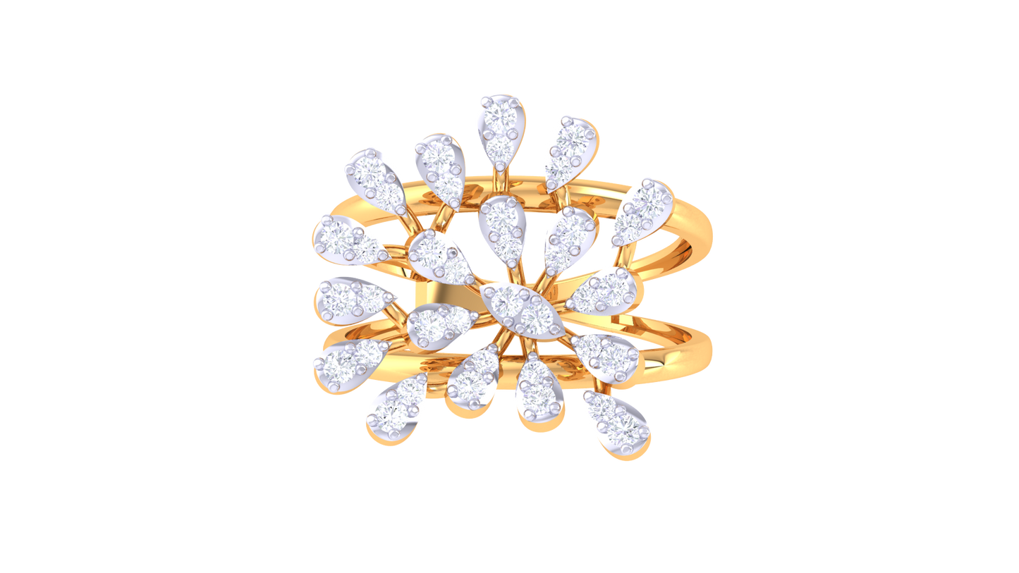 Iconique Radiant Halo Floral Ring In Yellow Gold – 0.32 Ct Diamond Embellishment