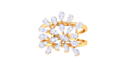 Iconique Radiant Halo Floral Ring In Yellow Gold – 0.32 Ct Diamond Embellishment