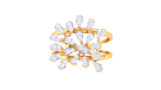 Iconique Radiant Halo Floral Ring In Yellow Gold – 0.32 Ct Diamond Embellishment