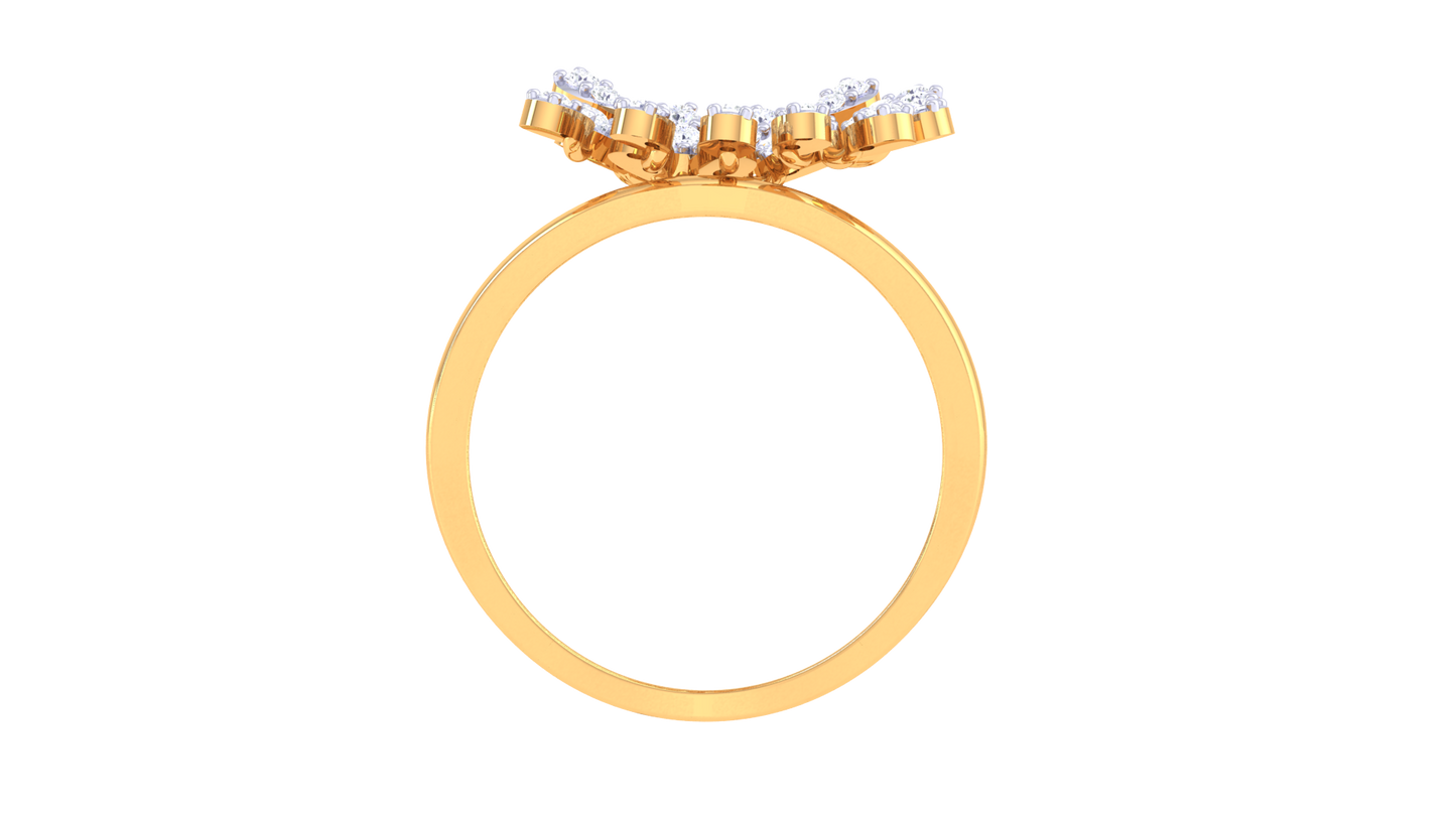Iconique Radiant Halo Floral Ring In Yellow Gold – 0.32 Ct Diamond Embellishment