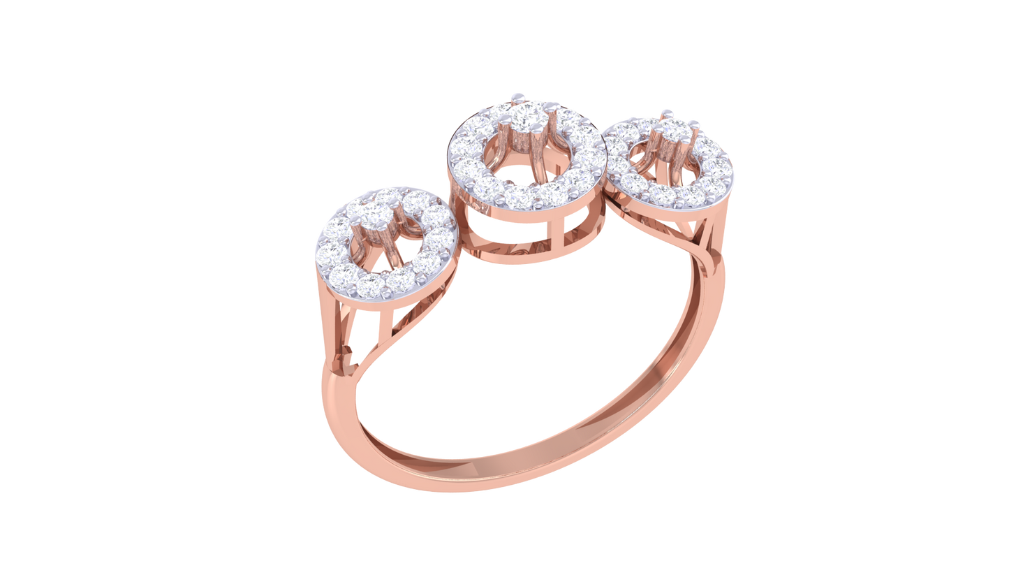 Trilune Sparkle Bloom Ring In Rose Gold – 0.29 Ct Round Diamonds