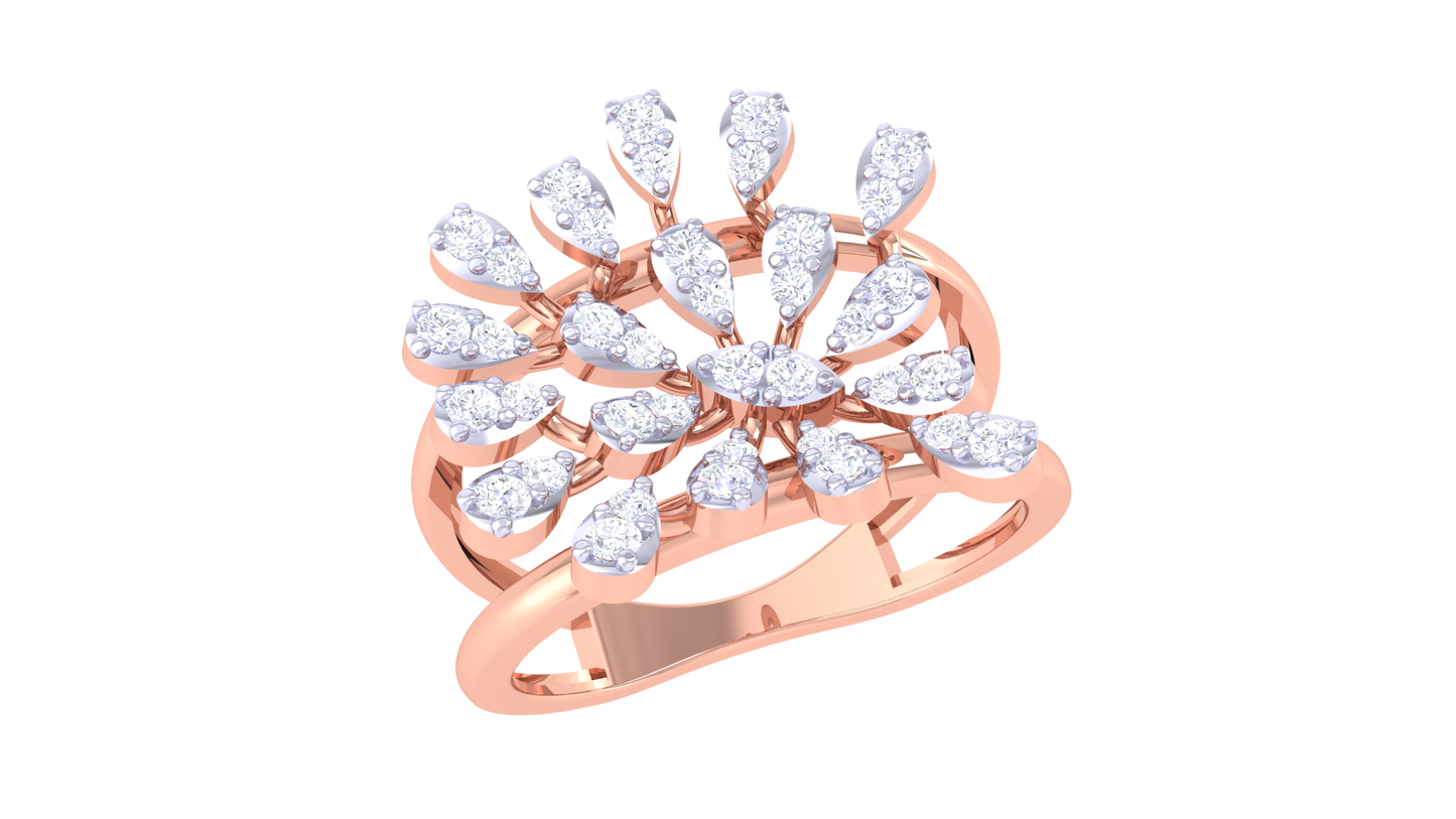 Iconique Radiant Halo Floral Ring In Yellow Gold – 0.32 Ct Diamond Embellishment