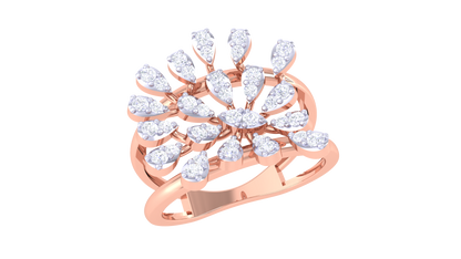 Iconique Radiant Halo Floral Ring In Yellow Gold – 0.32 Ct Diamond Embellishment