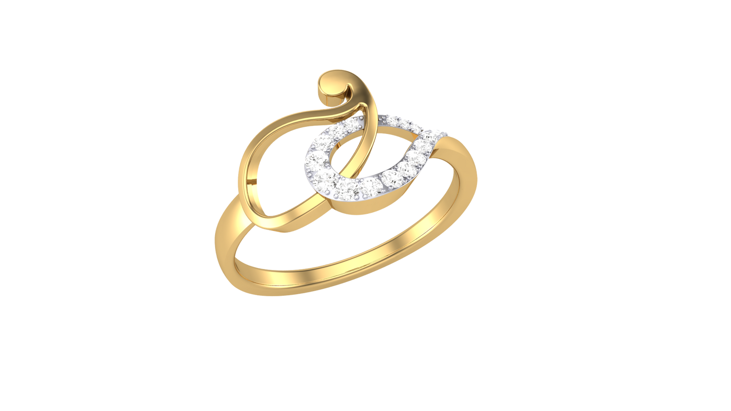 Lumiere Sculpted Leaf Gold Ring with - 0.11 Ct Round Diamond Accents