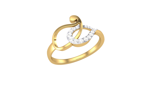 Lumiere Sculpted Leaf Gold Ring with - 0.11 Ct Round Diamond Accents