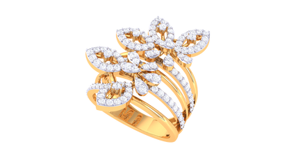 Iconique Floral Majesty Designer Gold Ring – 0.89 Ct Diamond Accents