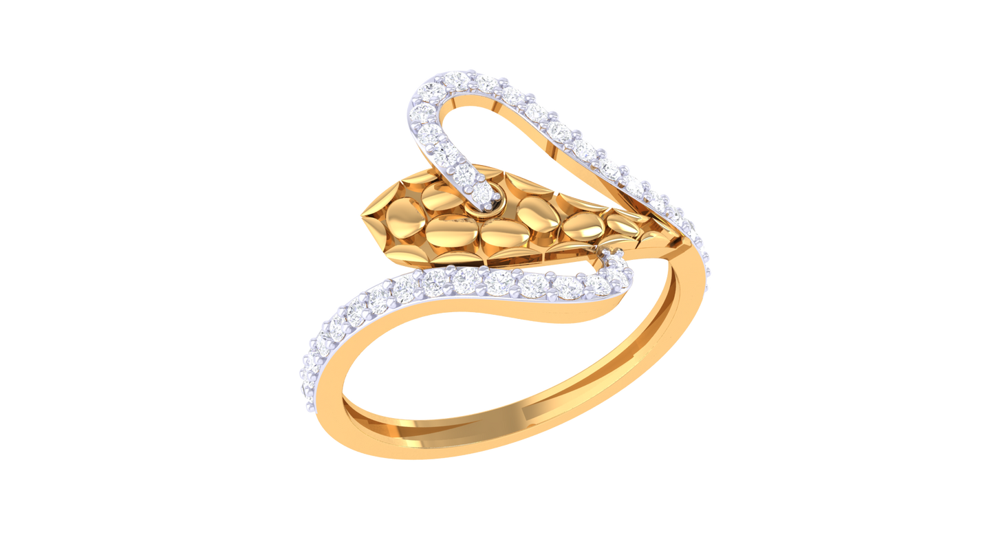 Lumiere Serpentine Grace Yellow Gold Ring - 0.29 Ct Round Diamond Pavé