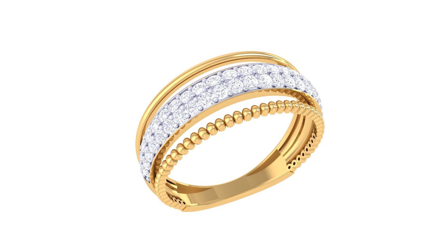 Lumiere Pavé Elegance Ring In Textured Gold - 0.42 Ct Round Cut Diamonds