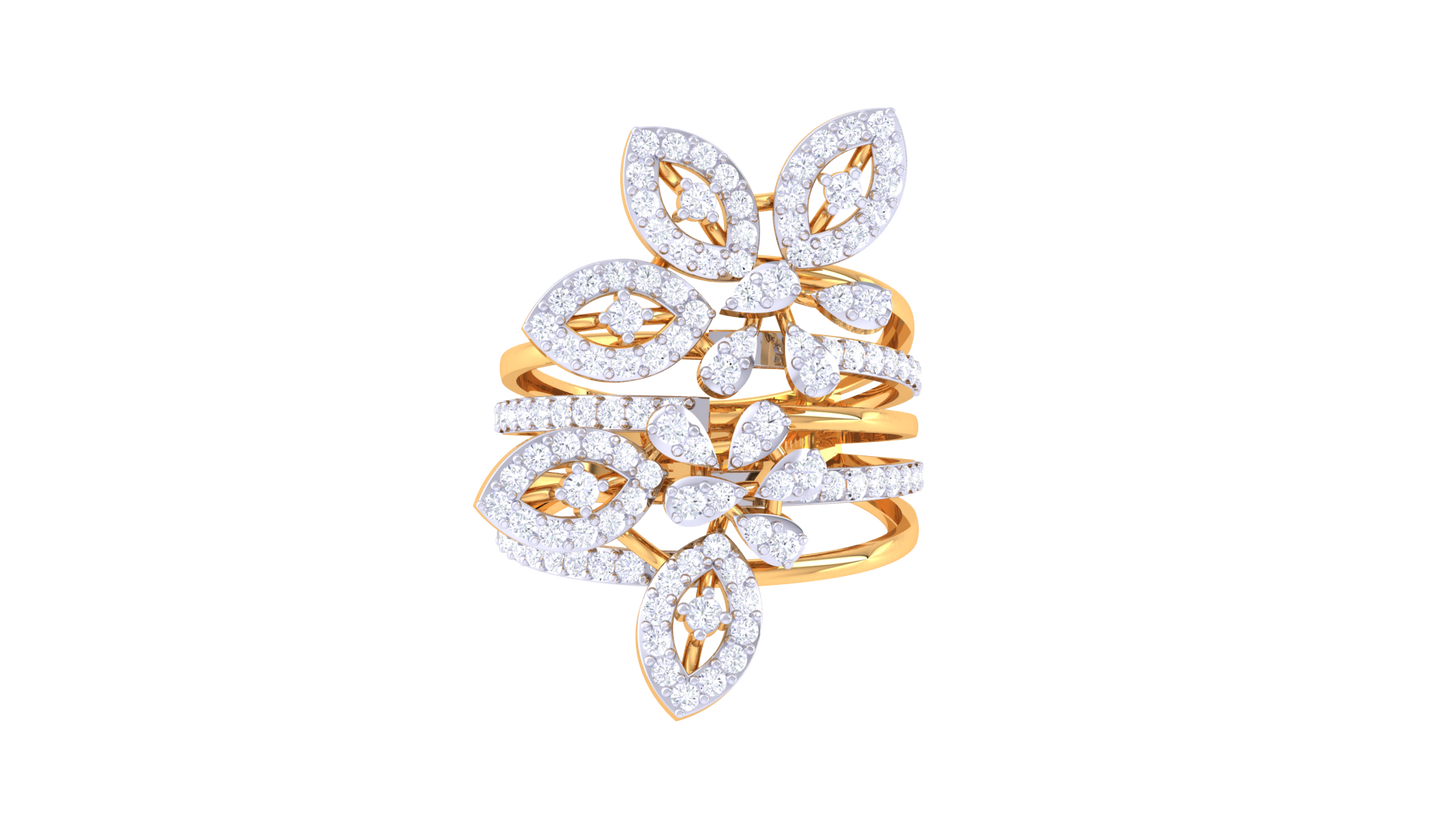 Iconique Floral Majesty Designer Gold Ring – 0.89 Ct Diamond Accents