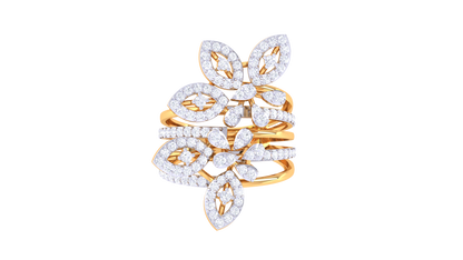 Iconique Floral Majesty Designer Gold Ring – 0.89 Ct Diamond Accents