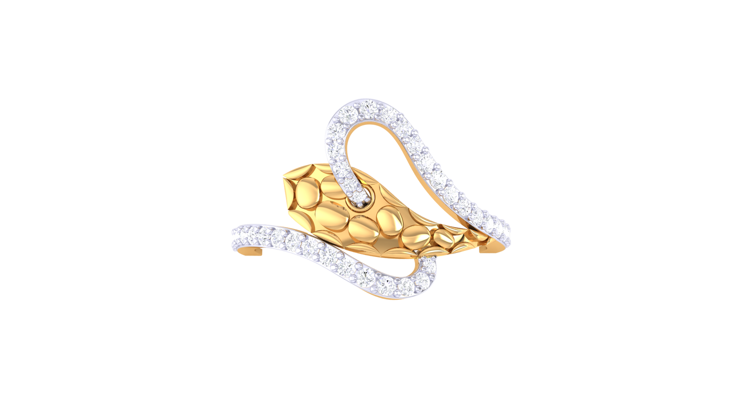 Lumiere Serpentine Grace Yellow Gold Ring - 0.29 Ct Round Diamond Pavé