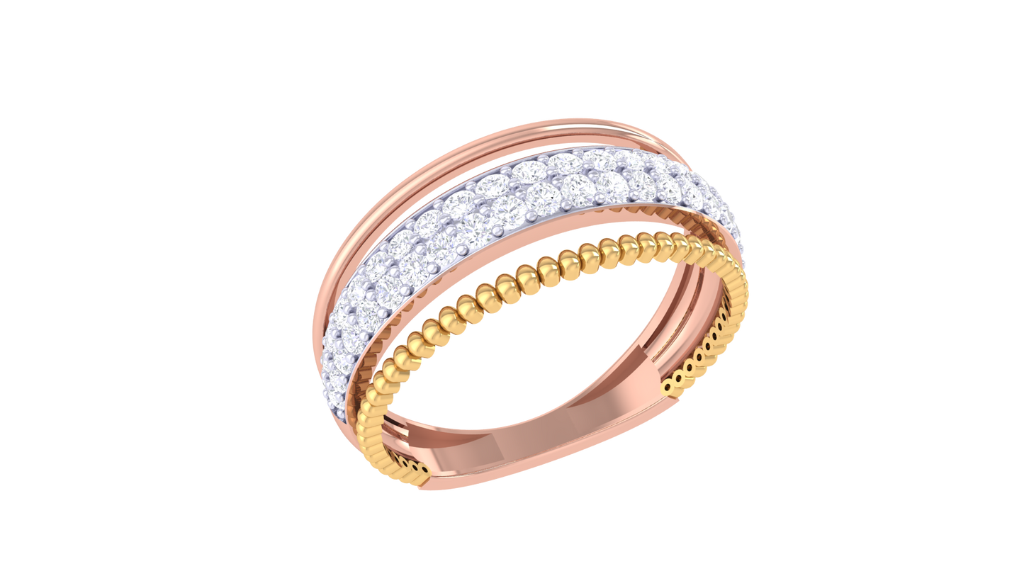 Lumiere Pavé Elegance Ring In Textured Gold - 0.42 Ct Round Cut Diamonds