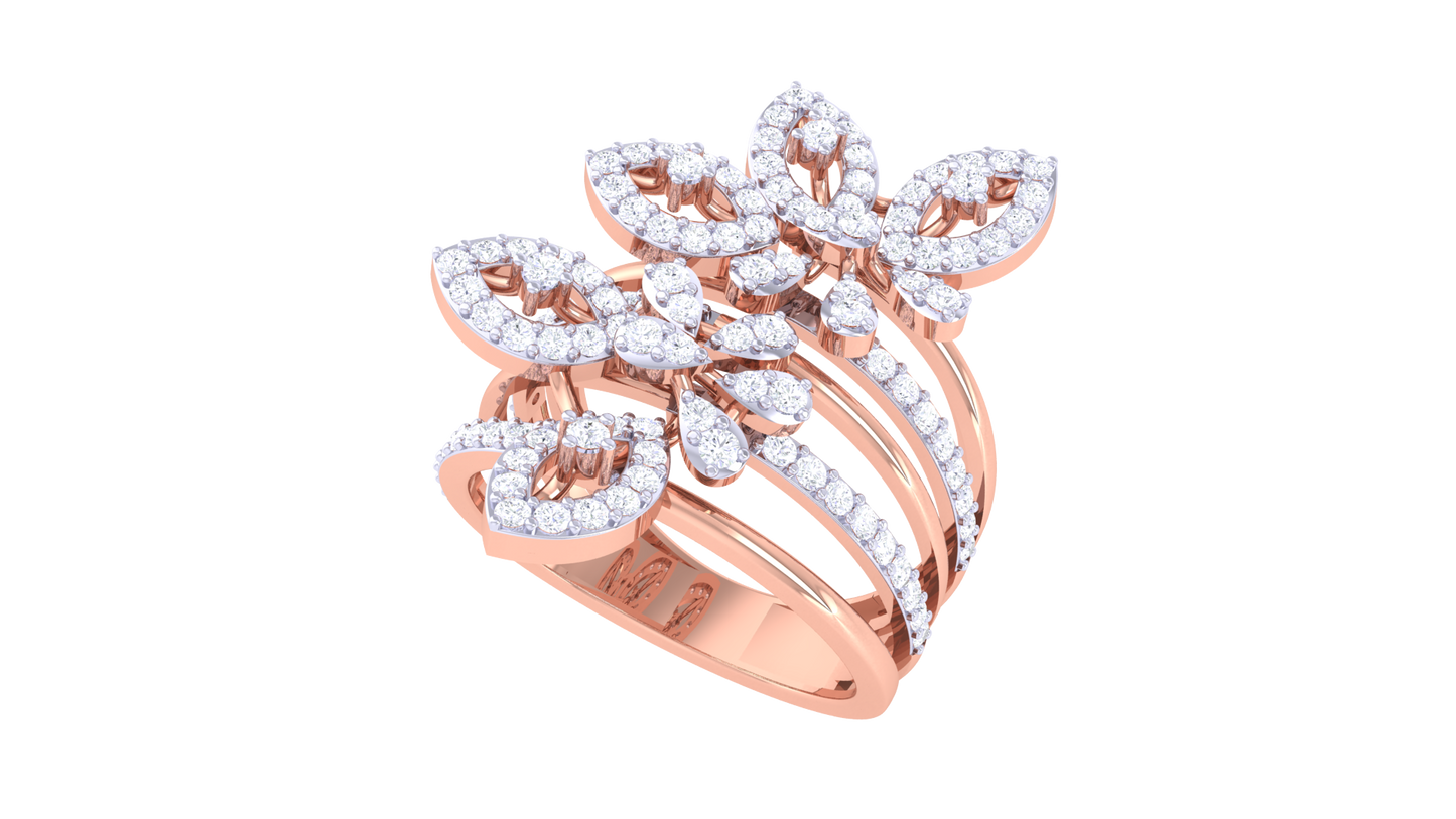 Iconique Floral Majesty Designer Gold Ring – 0.89 Ct Diamond Accents