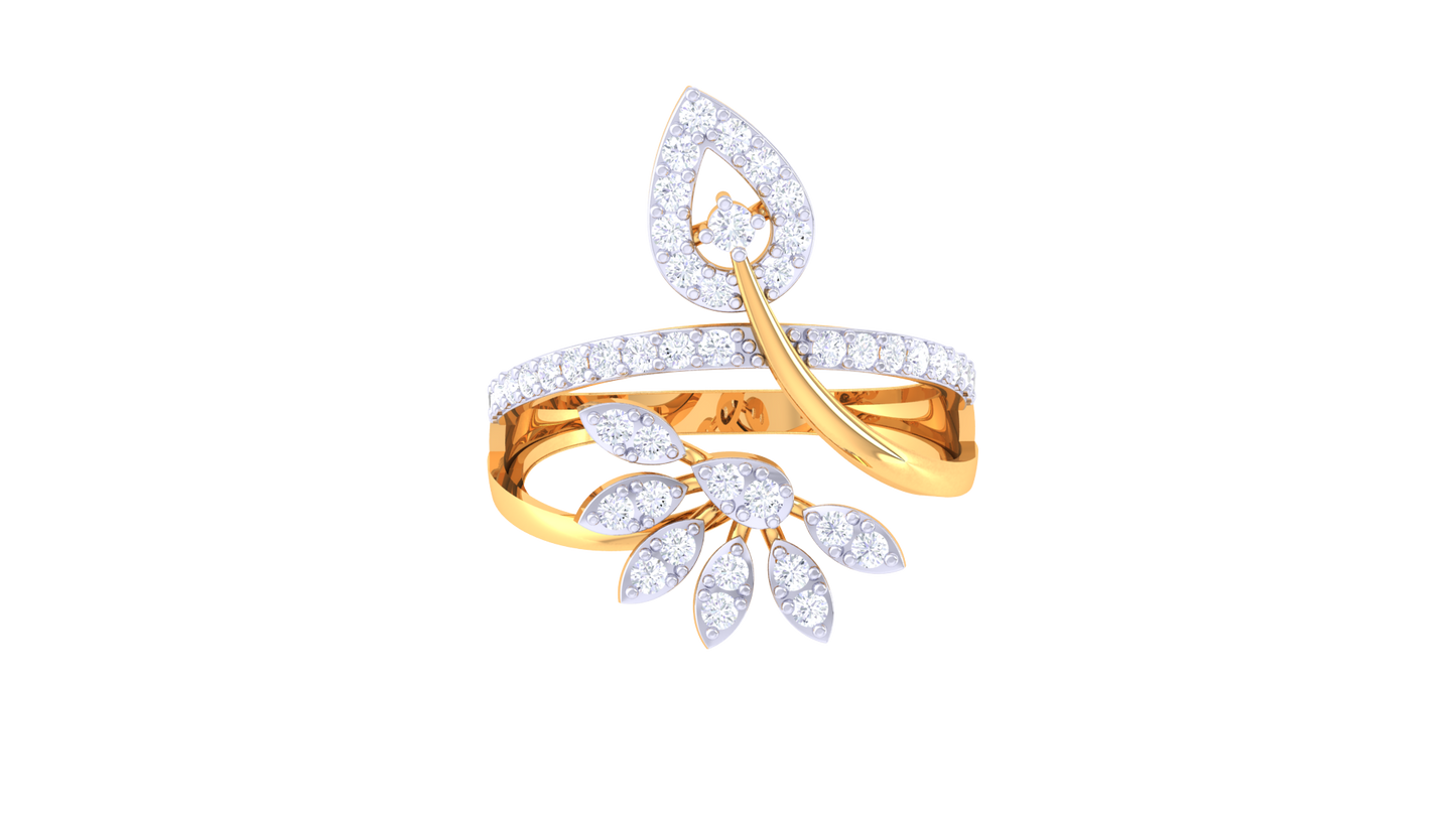 Iconique Golden Bloom Leaf Ring – 0.38 Ct Brilliant Diamonds