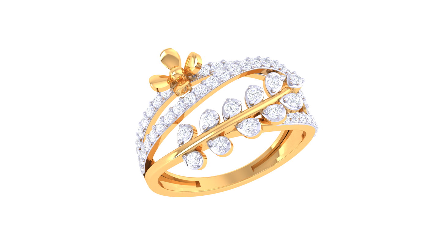 Limiere Intertwined Elegance Leaf Ring In Gold – 0.49 Ct Diamonds