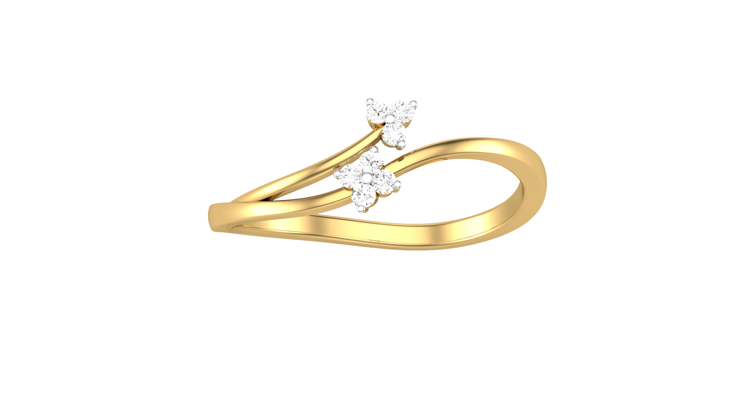 Eclat Fleuron Twin Bloom Gold Ring - 0.07 Ct Round Diamonds Clusters