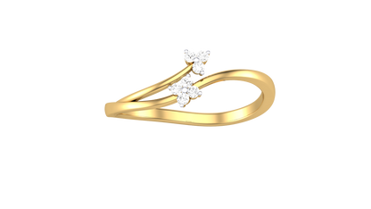 Eclat Fleuron Twin Bloom Gold Ring - 0.07 Ct Round Diamonds Clusters