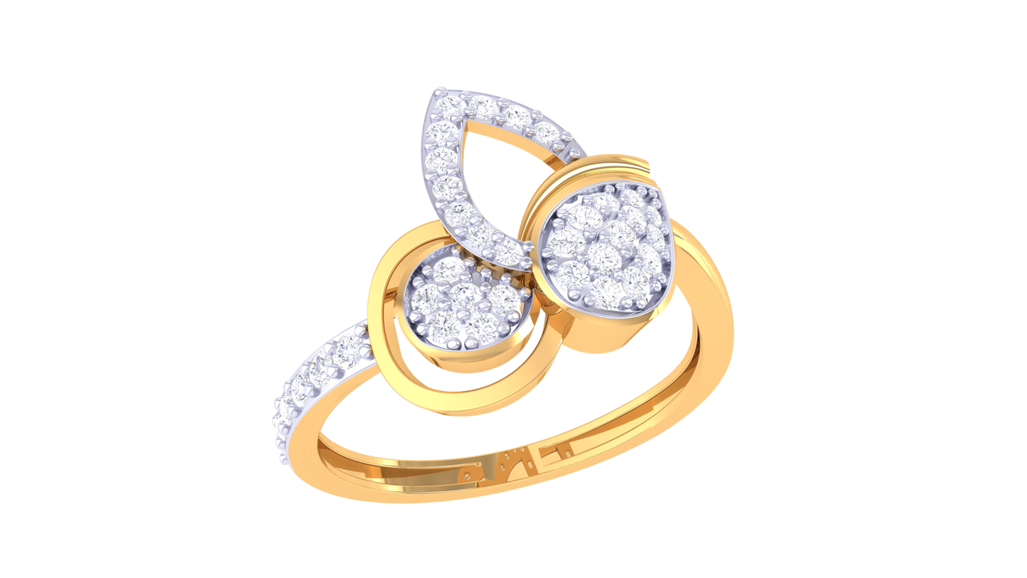 Eclat Blossom Grace Yellow Gold Ring - 0.30 Ct Round Diamond Accents