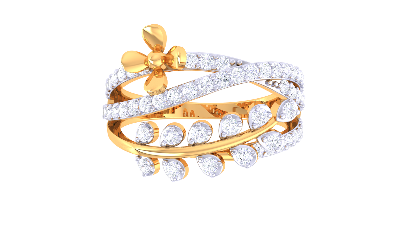 Limiere Intertwined Elegance Leaf Ring In Gold – 0.49 Ct Diamonds