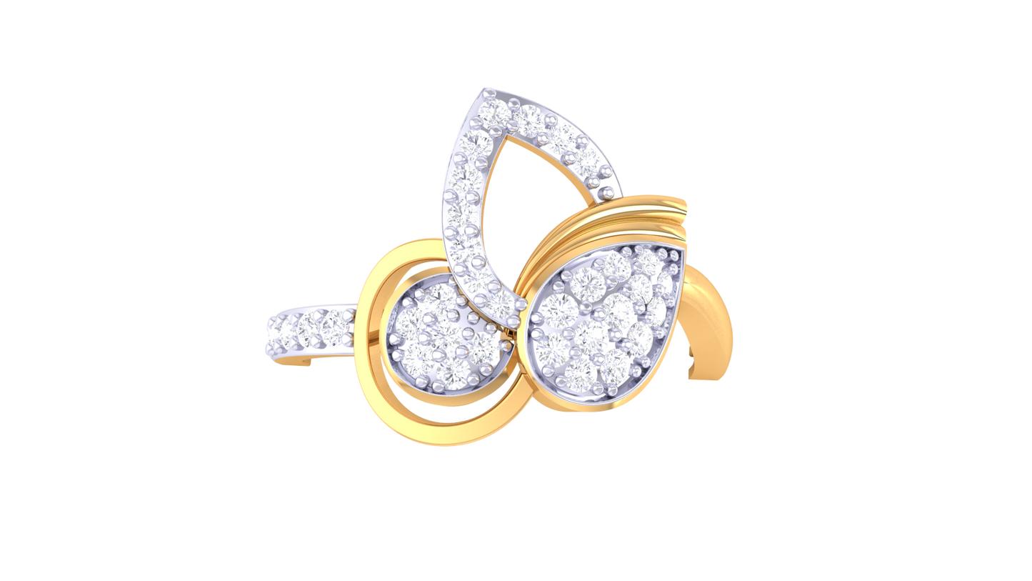 Eclat Blossom Grace Yellow Gold Ring - 0.30 Ct Round Diamond Accents