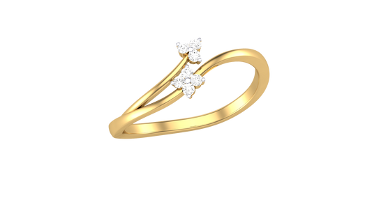 Eclat Fleuron Twin Bloom Gold Ring - 0.07 Ct Round Diamonds Clusters