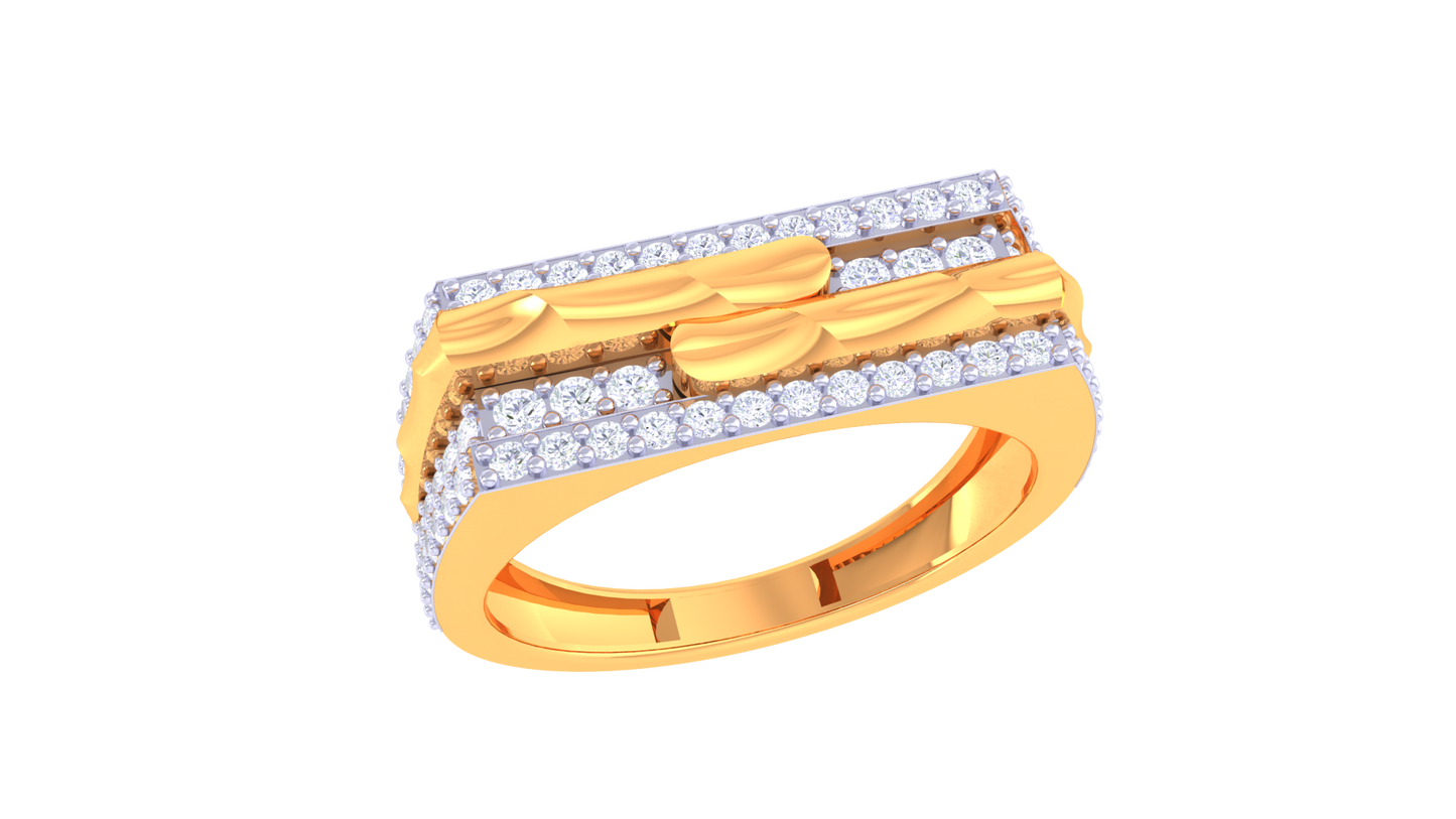 Lumière Dual Pavé Flow Gold Ring – 0.68 Ct Diamonds