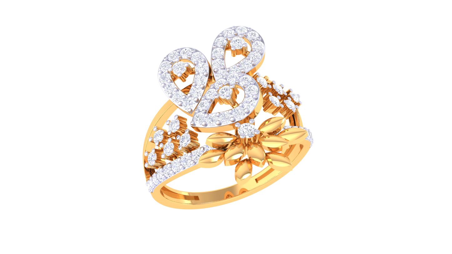 Iconique Heart-Cut Teardrop Gold Ring  – 0.54 Ct Diamond Floral Accent