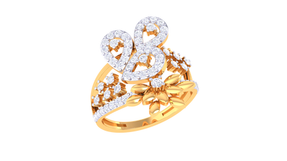 Iconique Heart-Cut Teardrop Gold Ring  – 0.54 Ct Diamond Floral Accent