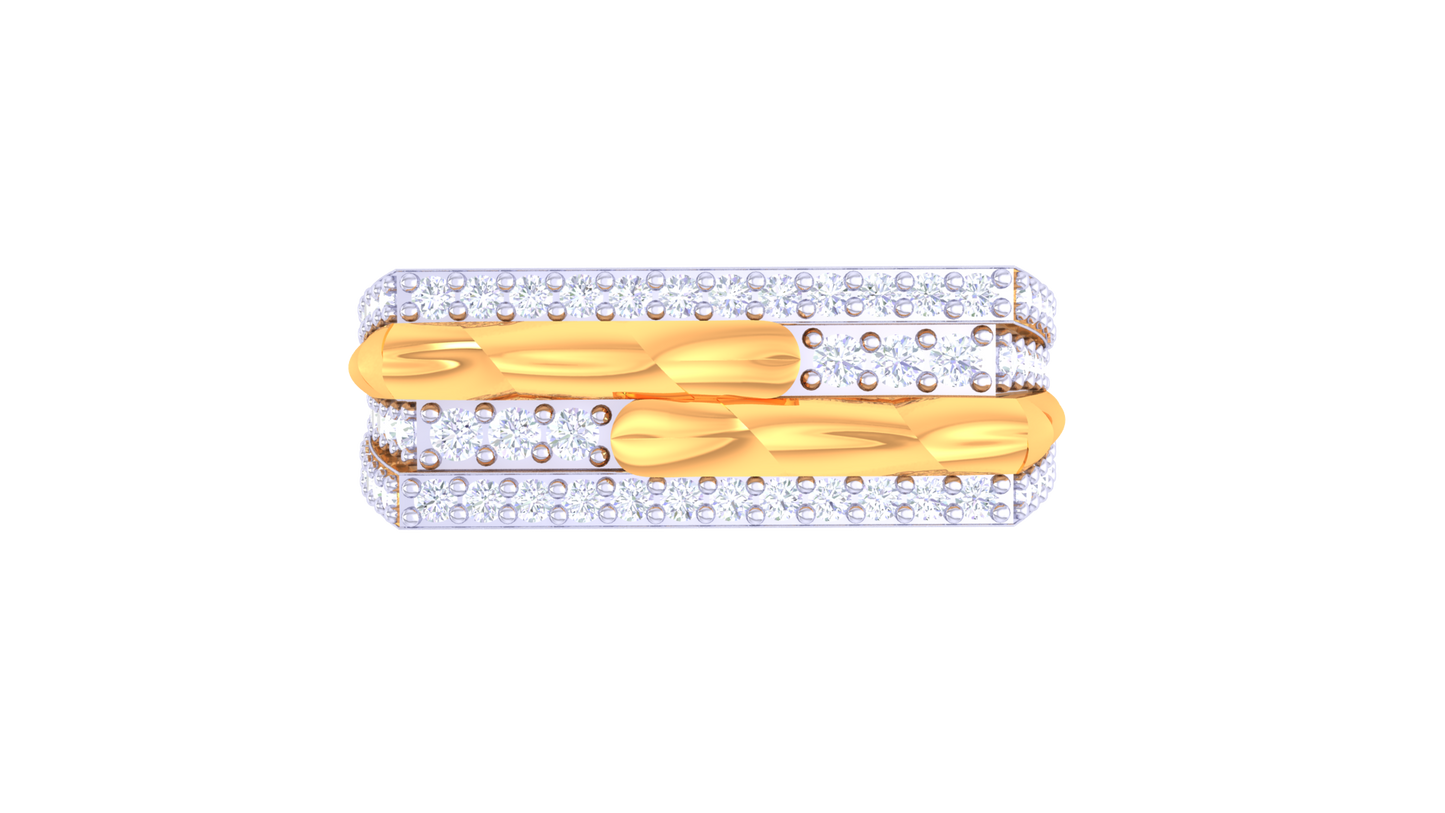Lumière Dual Pavé Flow Gold Ring – 0.68 Ct Diamonds