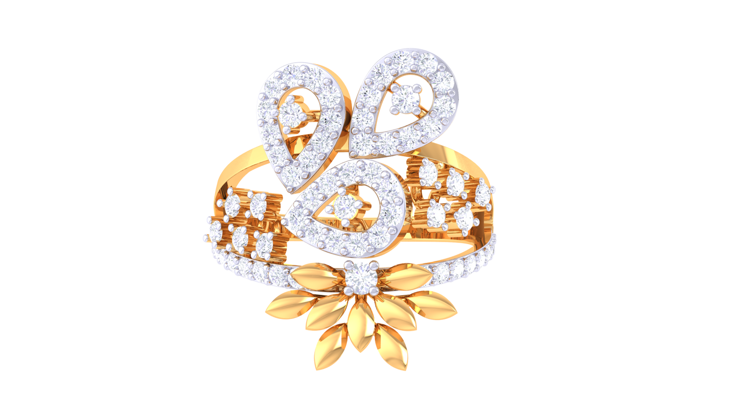 Iconique Heart-Cut Teardrop Gold Ring  – 0.54 Ct Diamond Floral Accent