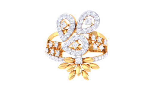 Iconique Heart-Cut Teardrop Gold Ring  – 0.54 Ct Diamond Floral Accent