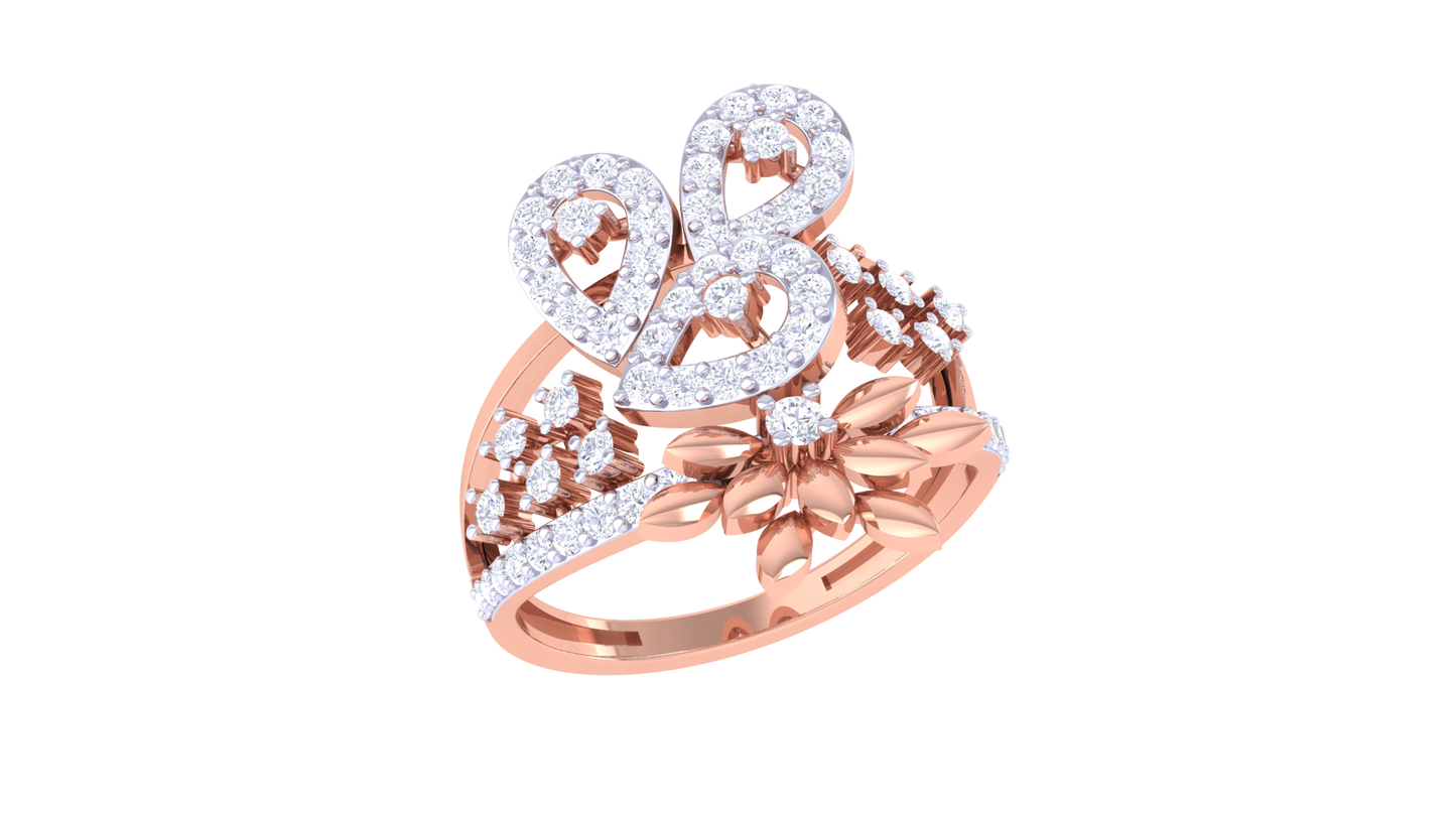 Iconique Heart-Cut Teardrop Gold Ring  – 0.54 Ct Diamond Floral Accent