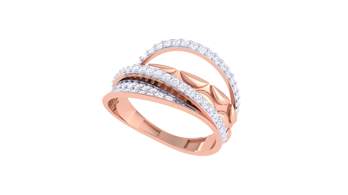 Lumiere Textured Elegance and Intertwined Brilliance Rose Gold Multi-Band Ring - 0.56 Ct Brilliant Cut Round Diamonds