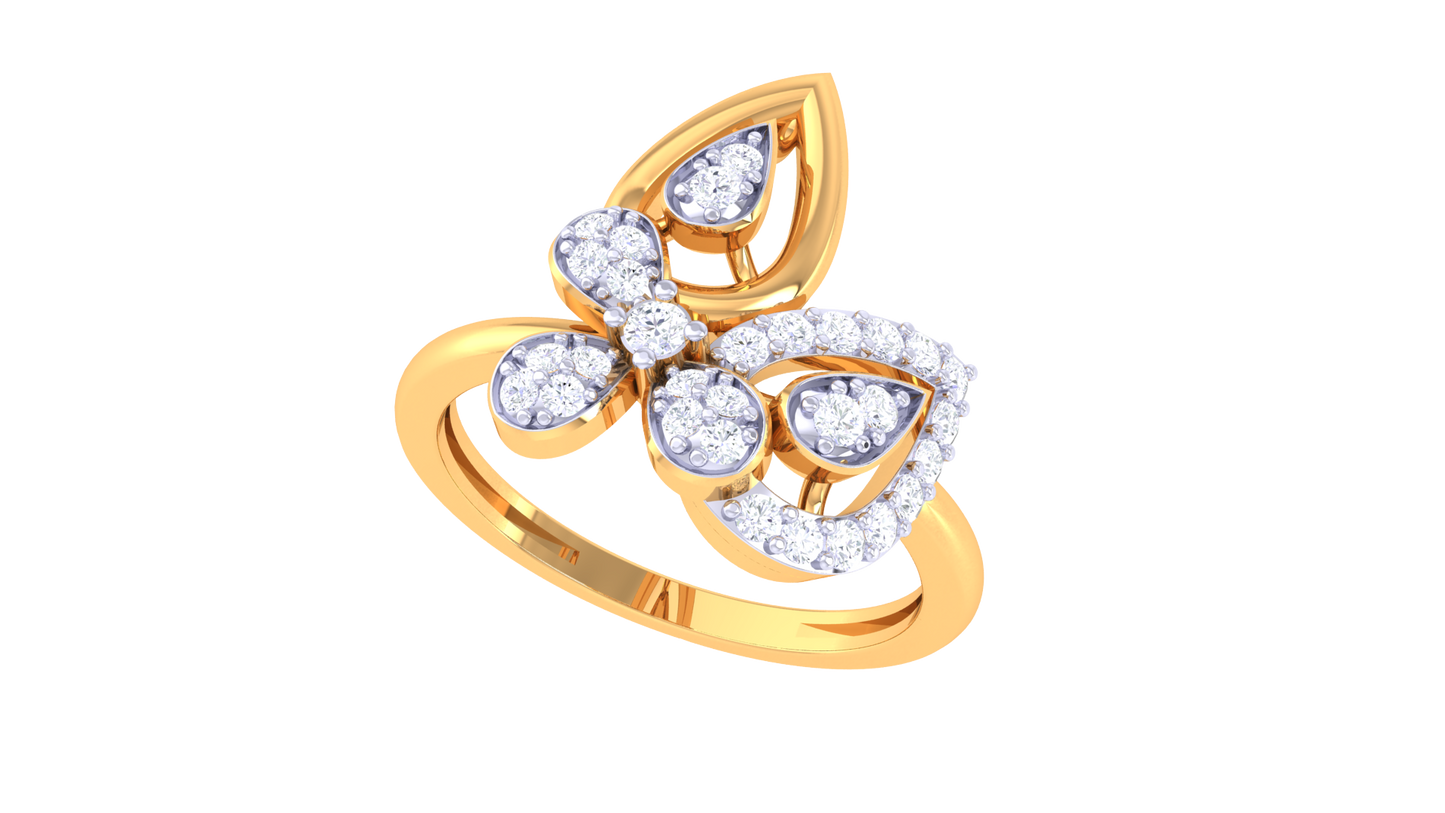 Eclat Dual Teardrop Bloom Diamond Ring In Gold – 0.27 Ct