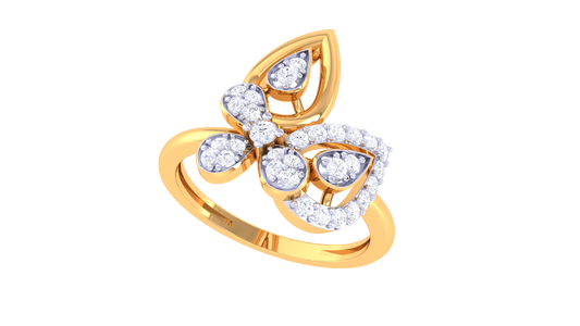 Eclat Dual Teardrop Bloom Diamond Ring In Gold – 0.27 Ct